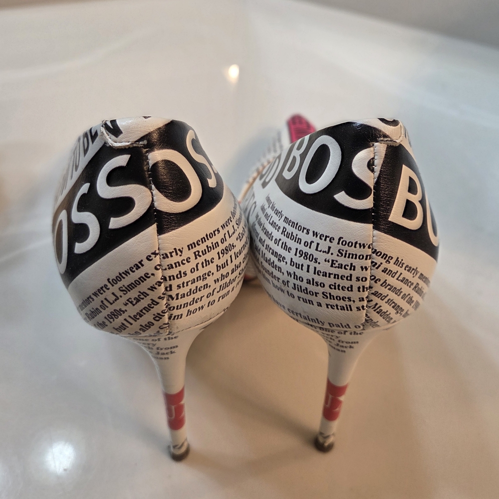 Steve Madden Women's Text Print Heels - Black, Pink, White - Picture 3 of 4